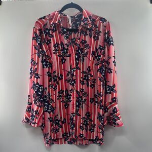 3For$20 NY Collection Peach Pink Blue Floral Button Down size: 2X